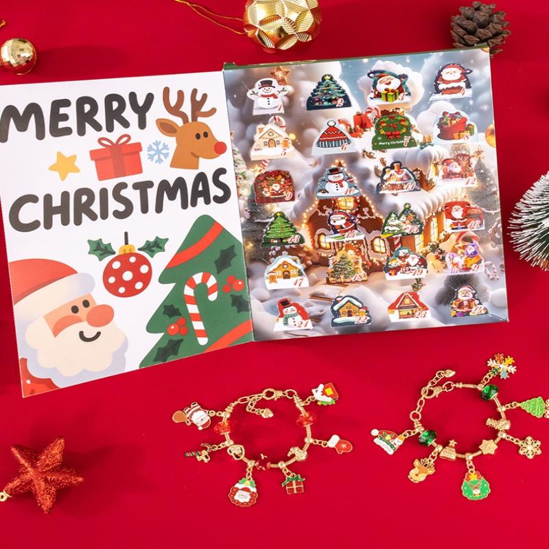 1 Set 24 Günlük Noel Geri Sayım Takvimi Sürpriz Kendin Yap Yaratıcı Takı Uçlu Yapım Kiti Noel Advent Takvimi Kız Bileklik