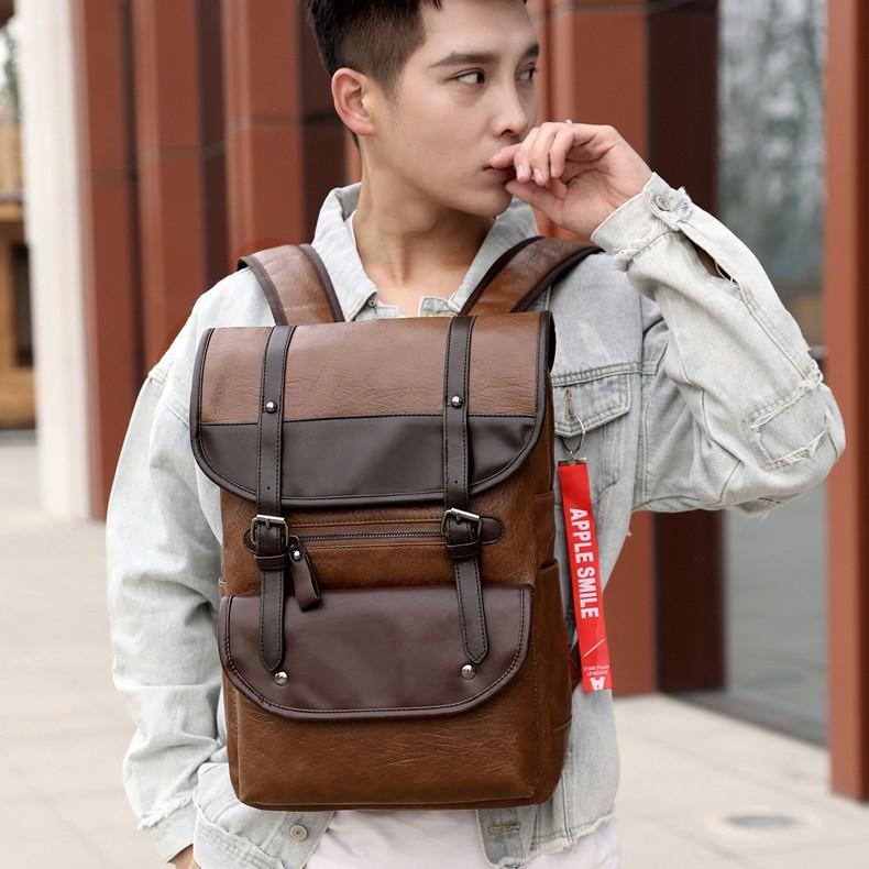Schoolbag Backpack Men's Backpack Fashion Trend Men's Leather Bag Computer Bag Student School Bag Casual Simple Travel Bag