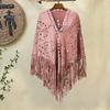 Winter Accessory Women Shawl Warm Fabric Solid Color Versatile Hollow Classic Tassels Hem Scarf Comfortable Wrap