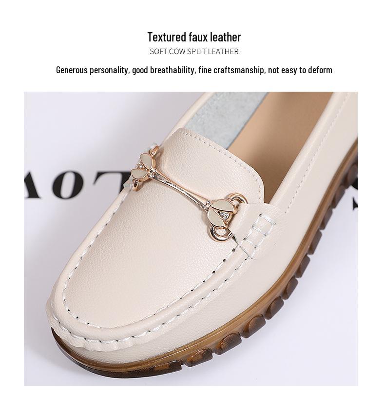 2023 Spring Women's Soft Loafers - Korean Style Metal Slip-ons, White Commuter Shoes for Mom