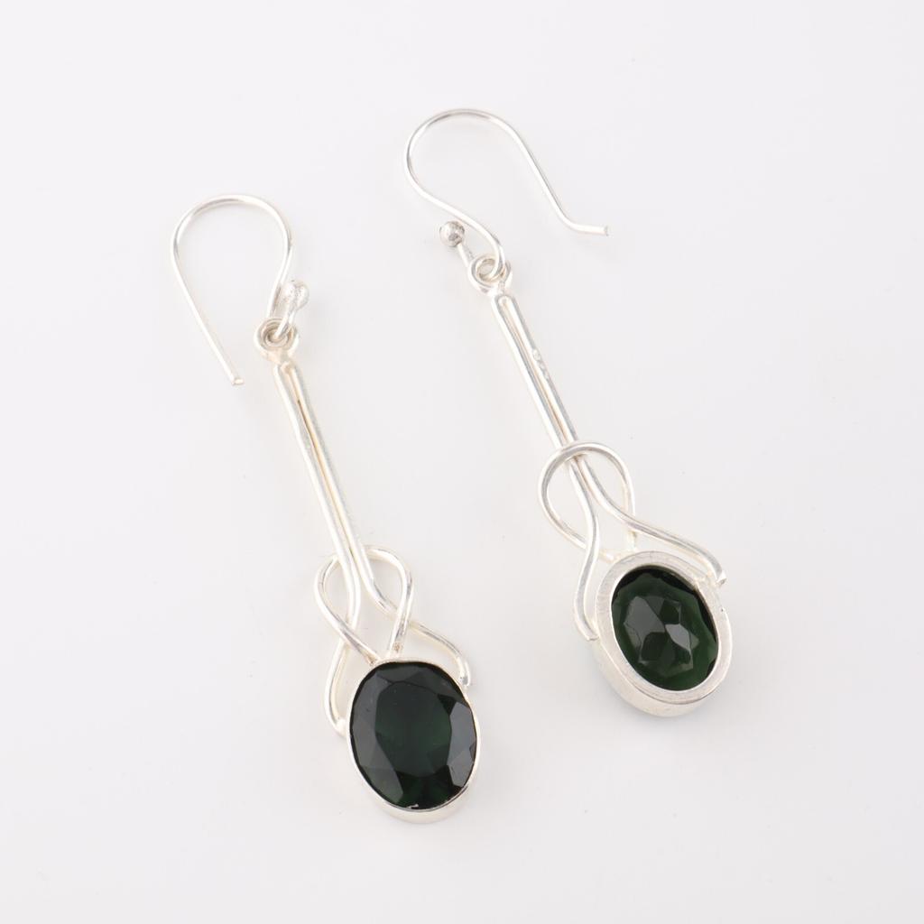 Green Tourmaline Gemstone 925 Sterling Silver Jewelry Handcrafted Earrings 1.76" EE-171-15