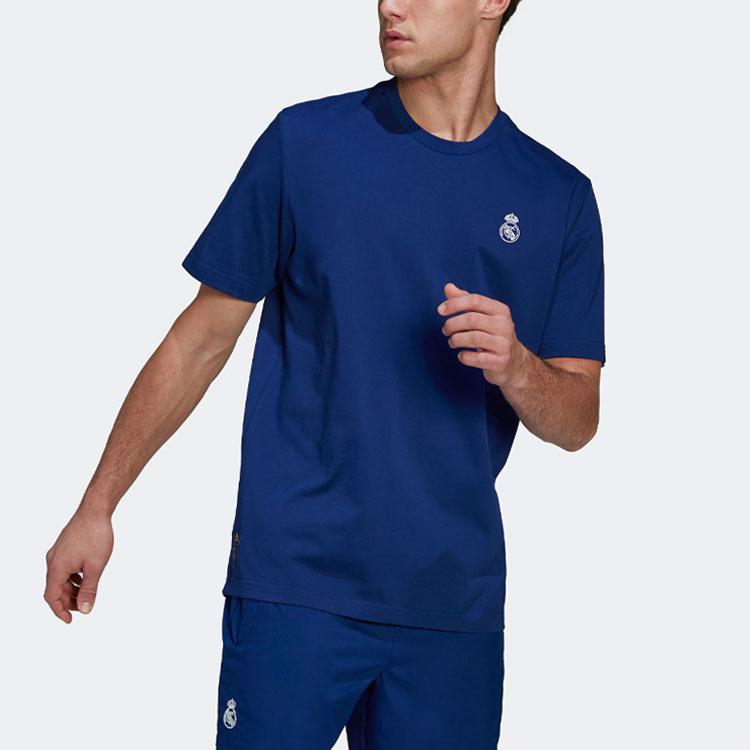 Adidas Real Madrid Football Casual Sports Short-Sleeved T-Shirt Men Tops Blue H59049