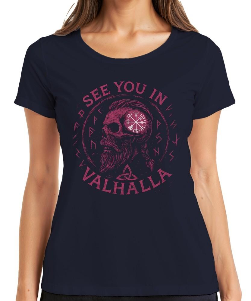 Viking Skull Vegvisir Runes Three Knot See You In Valhalla Unisexs Tshirt S