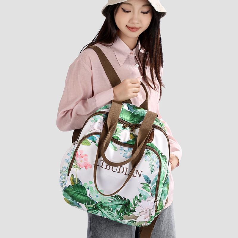 Women's Tropical Floral Nylon Backpack - Lightweight Multi-way Shoulder Bag for Travel & Daily Use