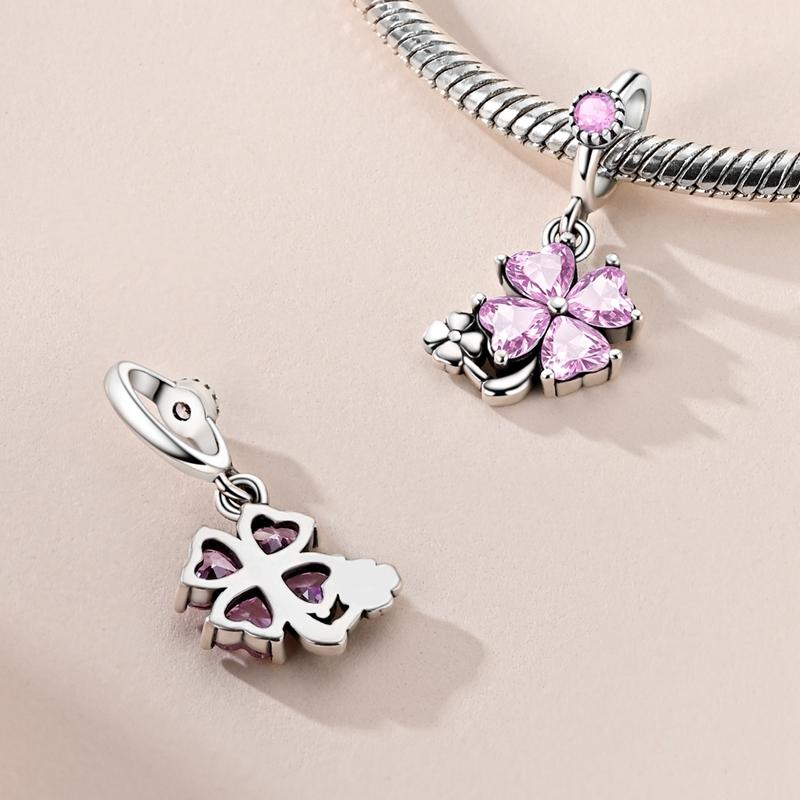 100% Copper Pink Gem Dolphin Charms Beads Horseshoe Cat Ballet Pendant Fit Original Bracelet Diy For Women Jewelry