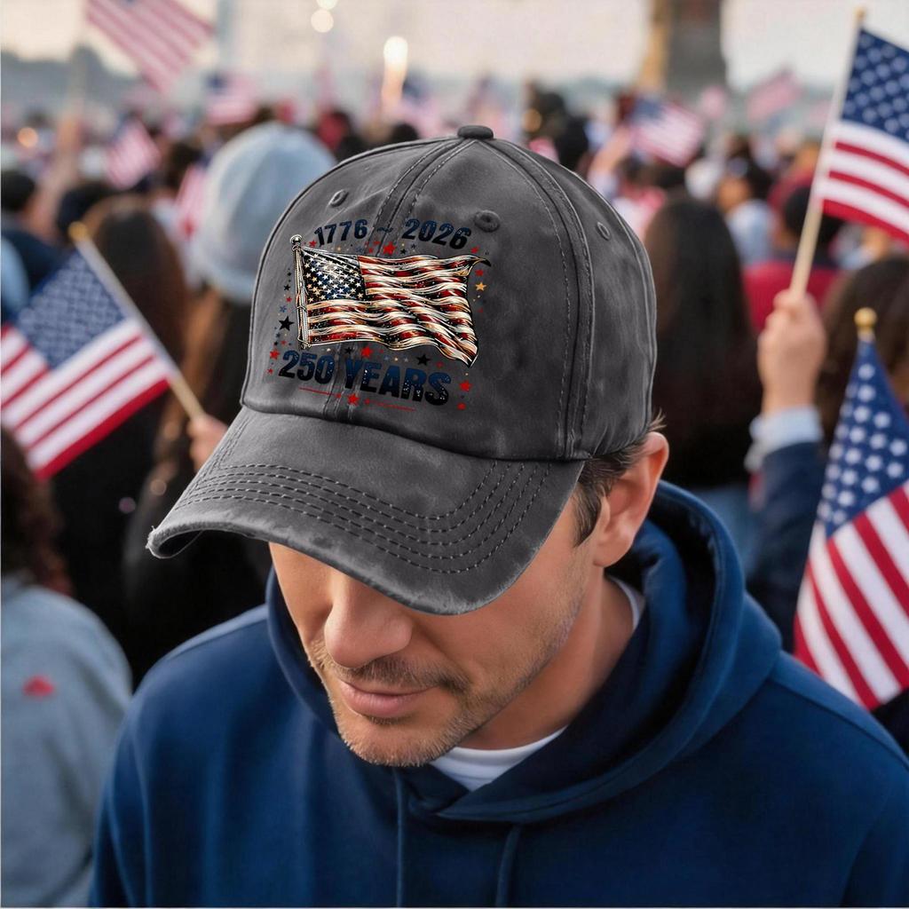 Adjustable Baseball Cap with Embroidered Flag 250 Years Anniversary 1776 to 2026 Casual Unstructured Dad Hat for Men Women