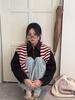 British Korean Niche  Wool Knitted Triangular Scarf Women Stripe Headscarf Knitted Scarf Multi-Functional Warm Knitted Scarf