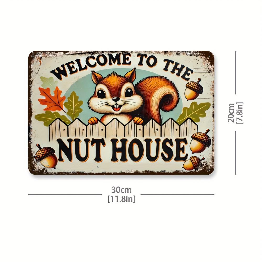 

1 Piece Welcome to Nut House Cute Squirrel Aluminum Sign - Autumn Garden Decor Ideal as fall outdoor lawn decor, 20x30cm