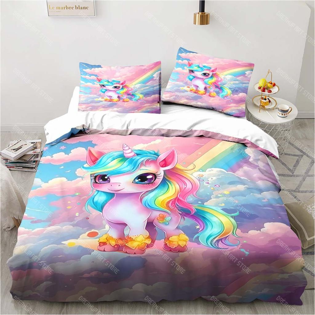 Cartoon Unicorn Pattern Bedding Bedroom Home Decoration Pillowcase Duvet Cover Bed Sheet Set Children's Room Bedding Set Luxury
