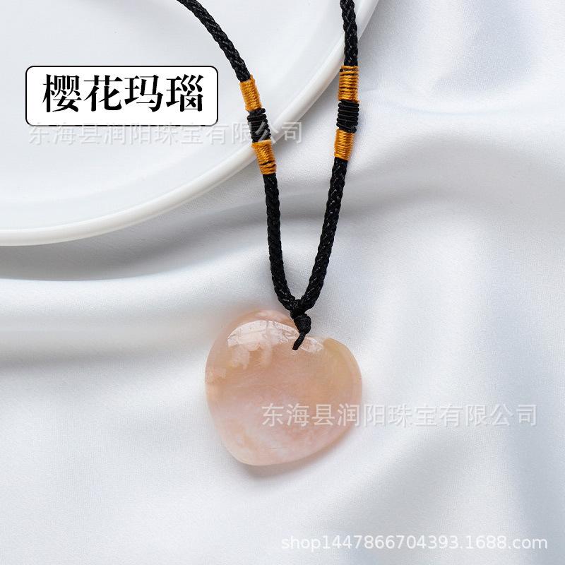 Natürlicher Kristall Liebesanhänger, Achat Halbedelstein 3cm Pfirsichherz Halskette herzförmiger Schmuckanhänger, Fabrikmode