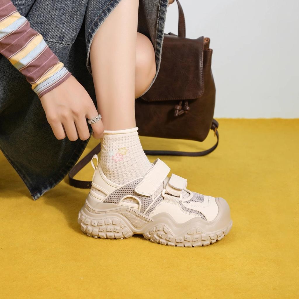 Summer new ugly cute sneakers women's 2025 spring and autumn platform sandals breathable casual net shoes Velcro hole shoes