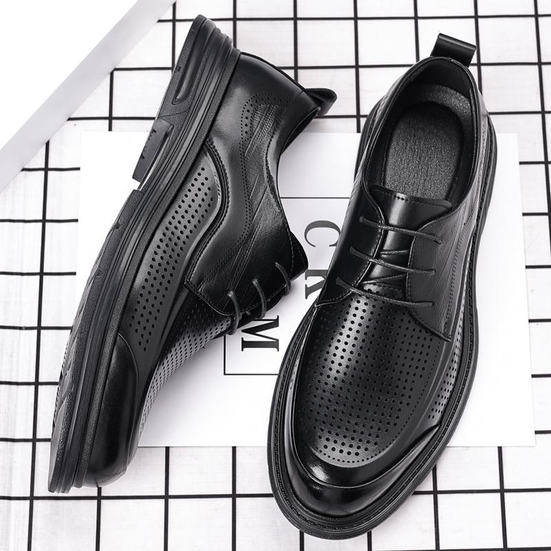 Fashion Punching Leather Men's Business Shoes Handmade New Male Oxfords Footwear Classic Men Shoes for Wedding Lace-Up Dress Men's Shoes