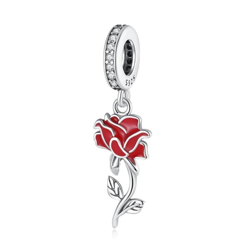 Kupfer Romantische Blumen Anhänger Blühende Rosen Anhänger Perlen Passend für Original Armbänder Halsketten DIY Schmuck Geschenk für Frauen