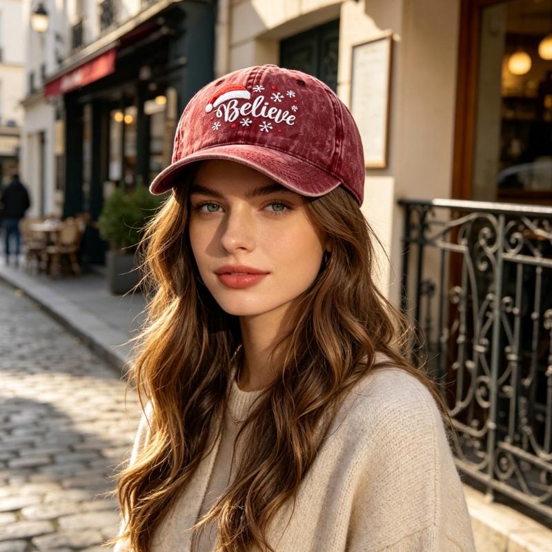 Arched Bill Baseball Cap with Textured Holiday Embroidery, Cotton Fabric and Comfortable Style for Everyday Outings