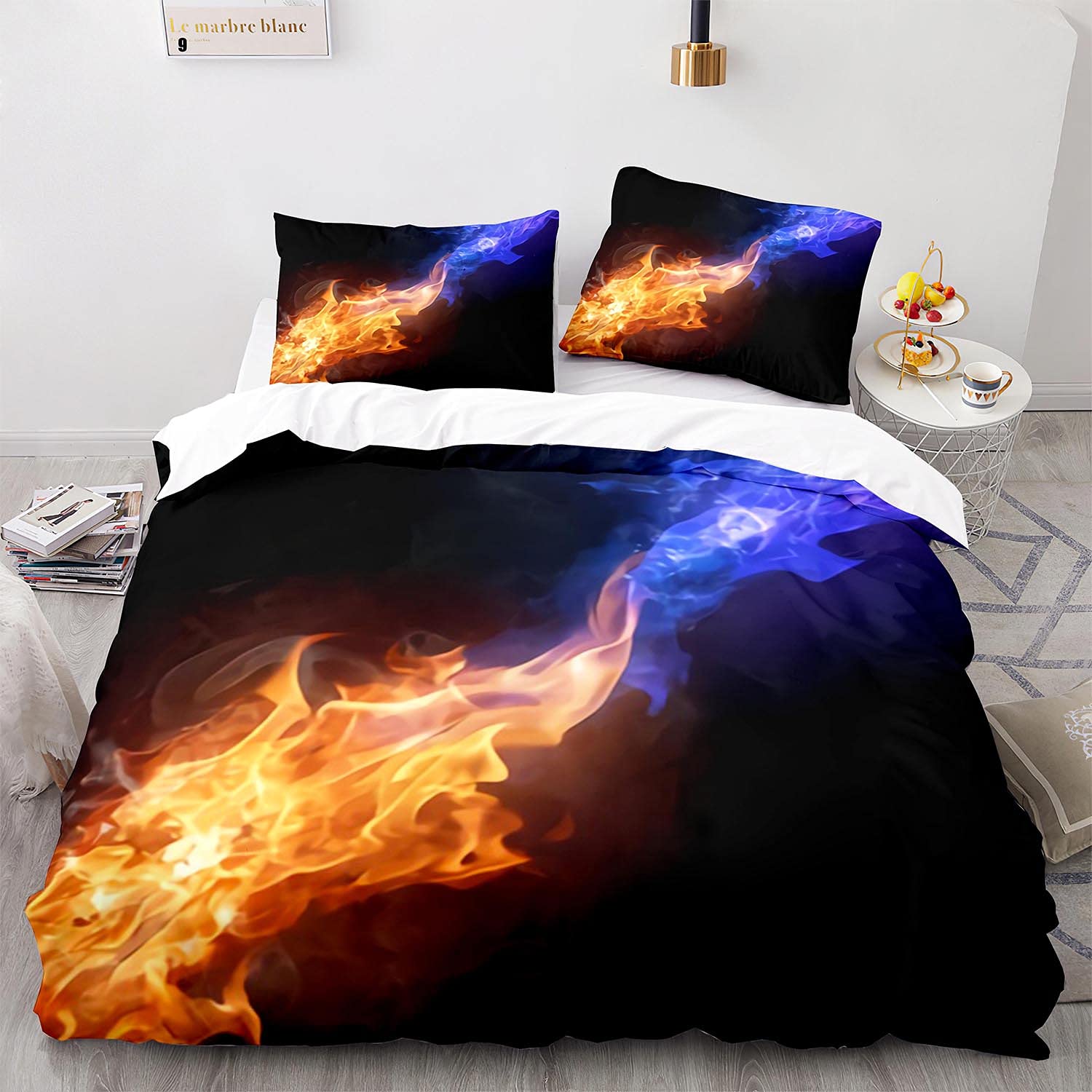 

Flame Duvet Cover Sets for Teens Kids Queen Lightweight Down Quilt Covers Bedroom Decor 2 Pillowcases 1 Duvet Cover No Comforter EU Single(135x200cm)