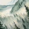 Watercolor Forest Shower Curtain Green Pine Trees Mountain Scene Misty Atmosphere Nature Design Waterproof Bath Linen Home Decor