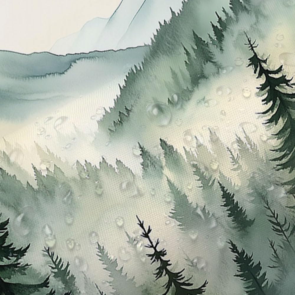 Watercolor Forest Shower Curtain Green Pine Trees Mountain Scene Misty Atmosphere Nature Design Waterproof Bath Linen Home Decor