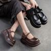 Johnature Scarpe Mary Janes Scarpe con plateau piatte in vera pelle Sandali con altezza della suola spessa con fibbia
