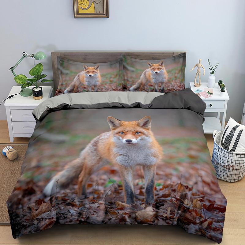 Animal Fox Bedding Set King Queen Size 3D Lovely Orange Fennec Fox Duvet Cover For Kids Teens Adults Bedroom Decor Quilt Cover