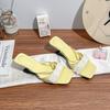 2025 summer new high-heeled sandals women are not tired of foot temperament square head cool slippers women wear high-end slippers women
