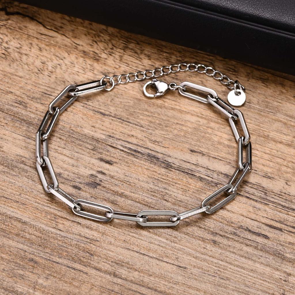 5mm Paperclip Chain Bracelets for Men Women,Waterproof Rectangle Stainless Steel Links Wristband,Trendy Zircon Gifts