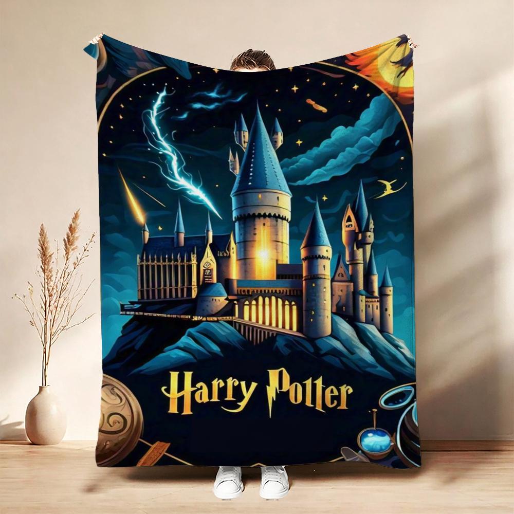 Wizard'S Magical Night Pattern Theme Flannel Blanket Suitable For All Seasons For Living Room Bedroom Gaming Room Lightweight Home Decor