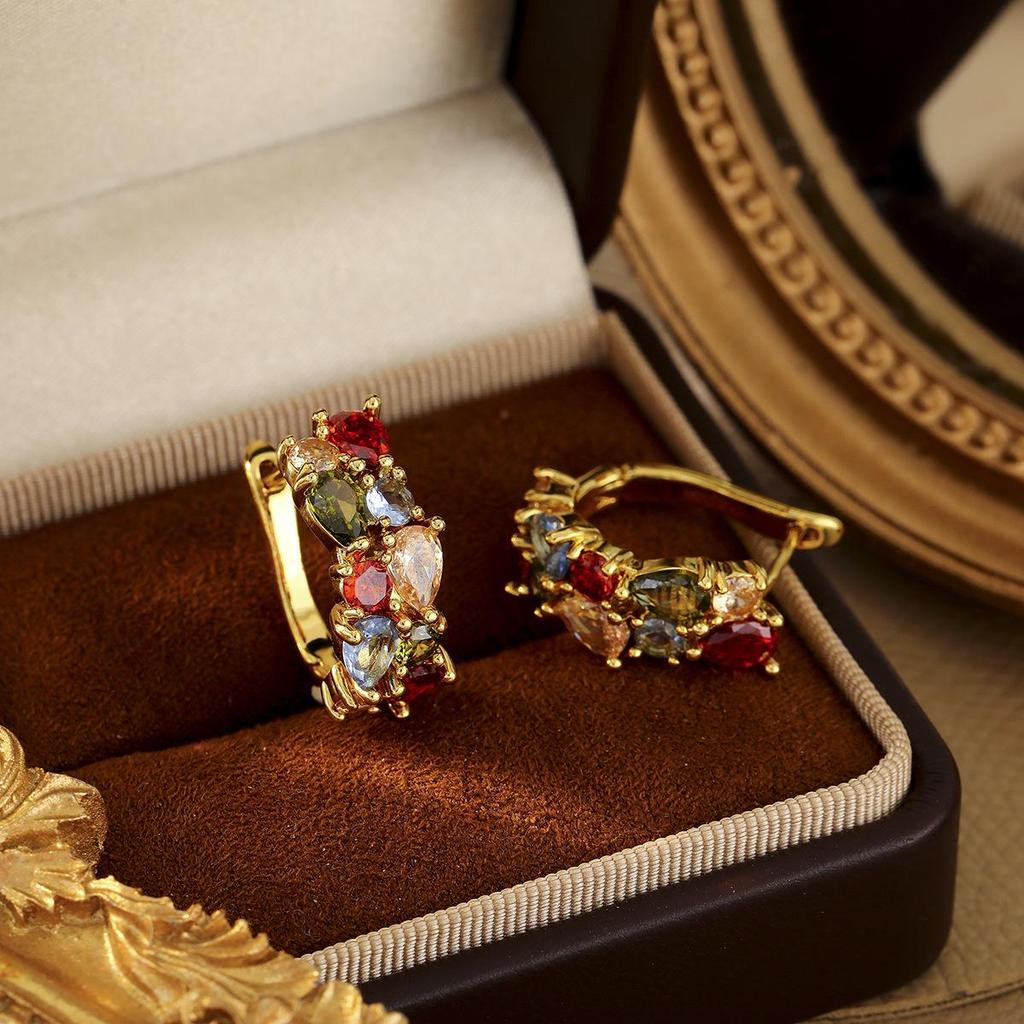 Seven-Color Zirconia U-Shaped Earrings: Luxury, Fashionable Design
