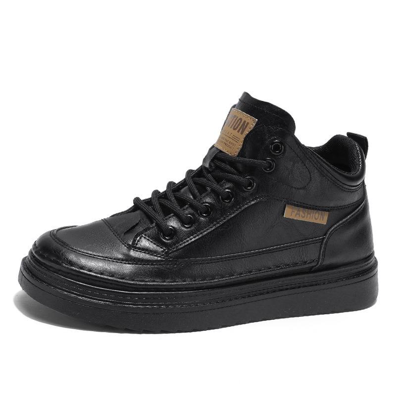 Autumn men's shoes new breathable waterproof high-top chef shoes men's trend versatile black leather shoes casual Martin boots