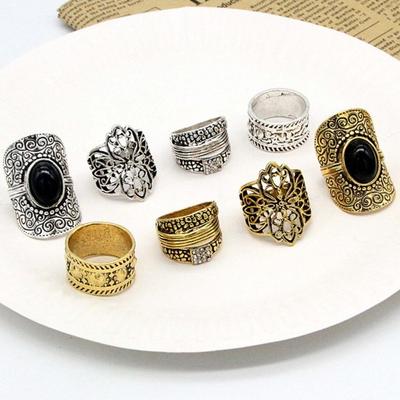 4 Teile/satz Unisex Ringe Breite Ethnischen Stil Hohl Geschnitzte Muster Knöchel Ringe Schmuck Zubehör