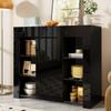 Modern Black Sideboard with High-Gloss Front – Storage with Glass Shelves and Cabinet Door for Living Room, Dining Room or Kitchen – 95x35x83 Cm