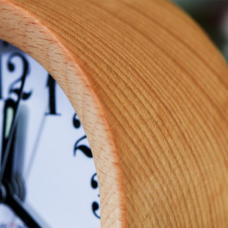 Beech Wood Silent Luminous Quartz Alarm Clock with LED Night Light