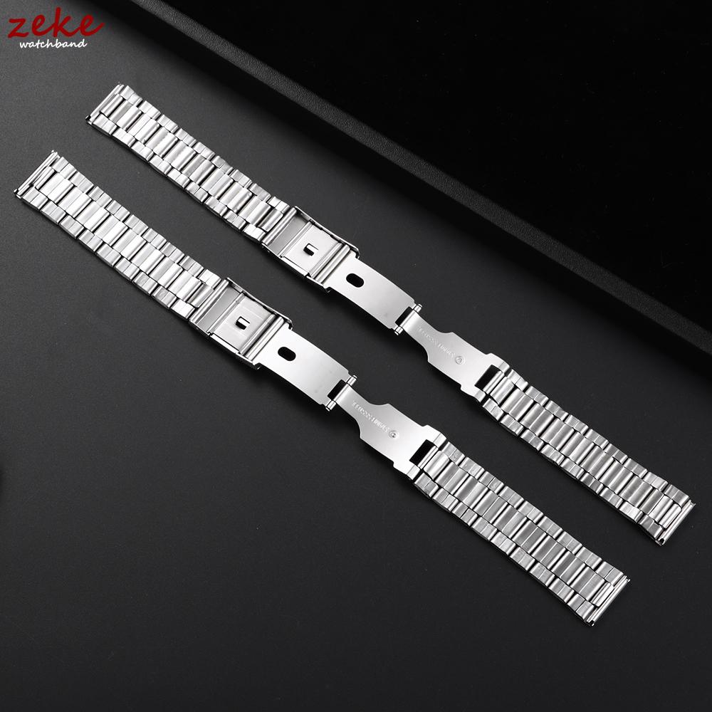 Stainless Steel Watch Band Adjustable Silver Metal Bracelet Universal Folding Buckle Strap 18mm 20mm 22mm Watch Belt Accessories