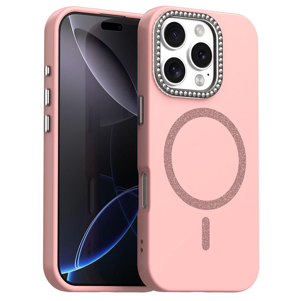 For iPhone 16 Pro Case Compatible with MagSafe TPU+PET Phone Cover with Rhinestone Decor Lens Frame