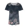 Women's Fashionable Casual Pleated Round Neck Striped Flower Printed Short Sleeved T Shirt Top