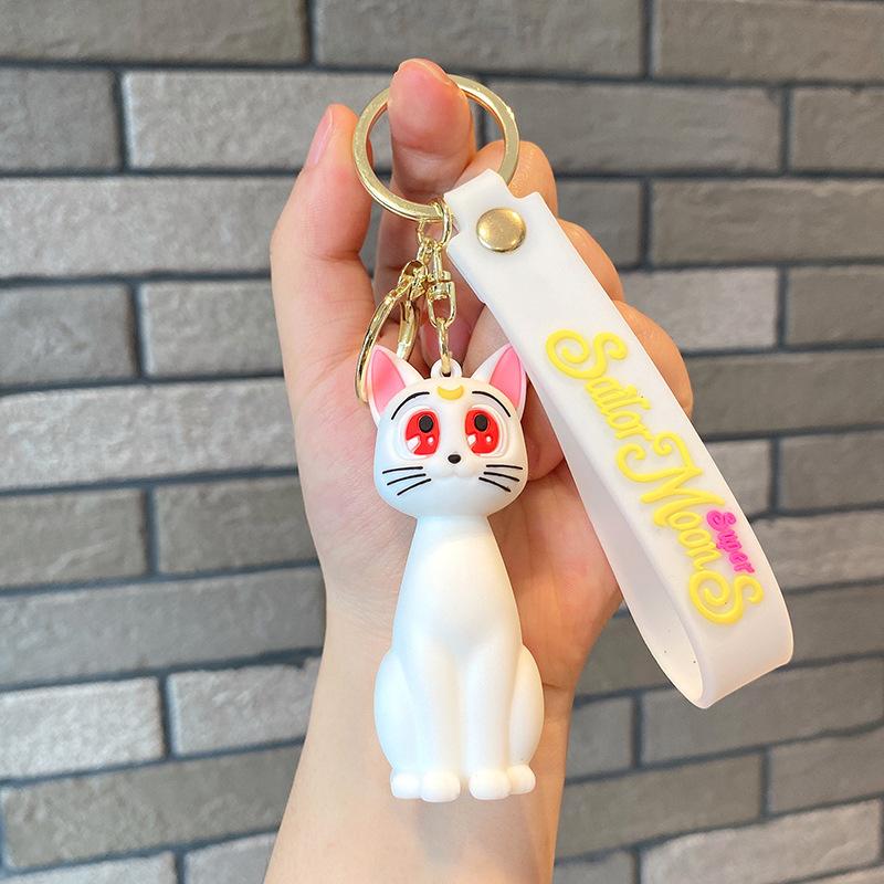 Moon Keychian for Women Anime Cute Artemis Luna Cat Figure Keyring Pendent Car Key Chain Accessories for Kids Toy Birthday Gifts