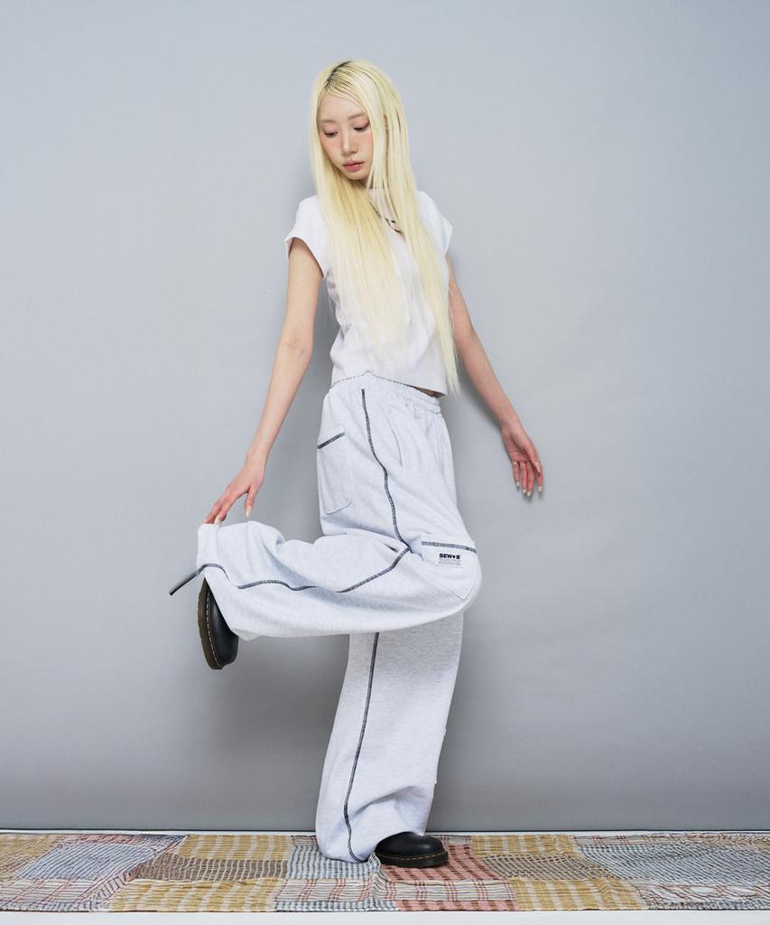 Ssobi Stitch Curved Long Pants [White Melange]