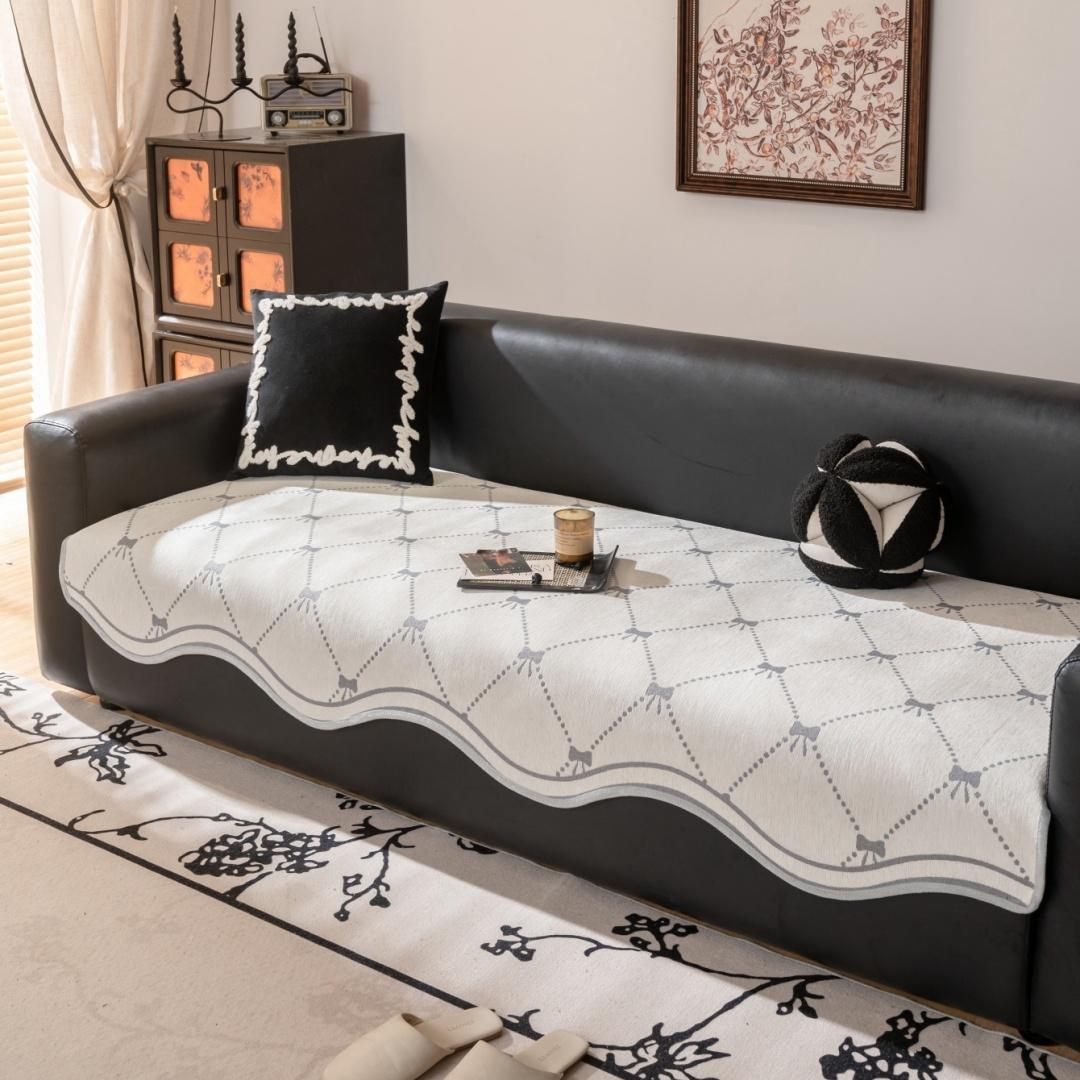 

Vintage Bow Jacquard Chenille Sofa Cushion Cover Living Room Unique Shape Non-slip Couch Cover Towel Seat Pad Protect All Season 90x90cm светло-серый