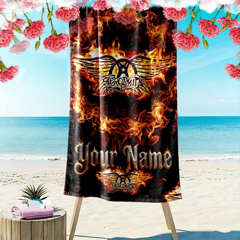 Name Custom Band Poster Aerosmith Print Beach Towel, Large Soft Quick Dry Towel for Beach Camping Swimming