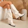 Large Size Women Ankle Boots 2026 New Pointed Toe Long Tube Booties Metal Buckle Chunky Heel Shoes Women Fashion Winter Shoes