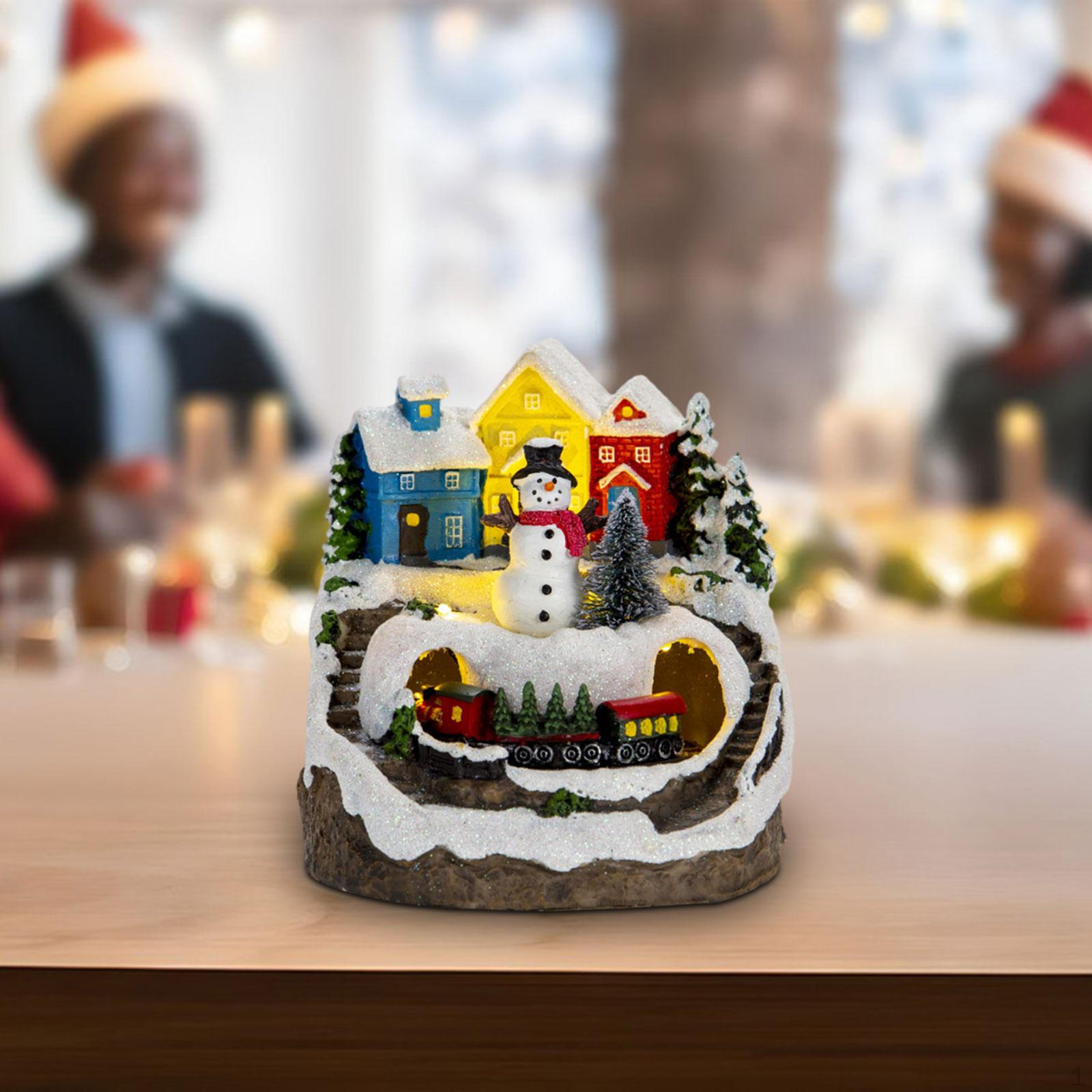 

Musical Lighted Christmas Village House Box Resin Crafts Snowman Sculpture for Fireplace