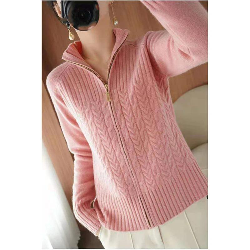 Cardigan a Maglia con Zip da Donna Cappotto Maglione da Donna Design Comfort Tempo Libero Slim Retro Elegante Moda
