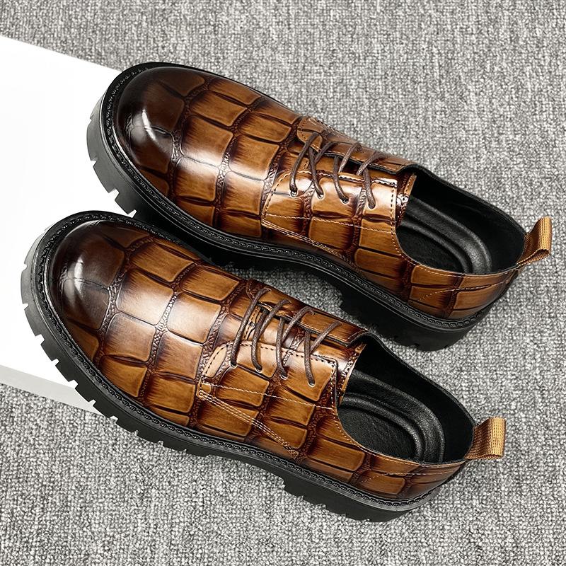 Foreign Trade Large-size Men's Shoes 2025 Popular Fashion Big Head Leather Shoes Men's Thick-soled Retro Versatile Shoes Tide