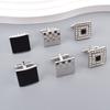 1 Pair Men Cufflinks Polished Smooth Surface Rhinestones Inlaid Rectangle Round Twist Shape Suit Shirt Cufflinks Button Replacement Accessories
