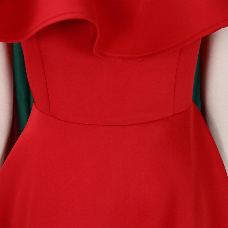 Women Elegant Ruffled High Waist A Line Midi Evening Party Dress