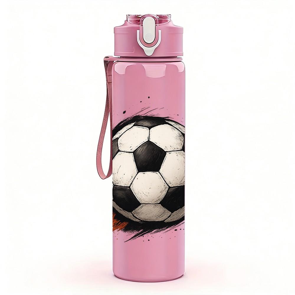 1PC Soccer Football 750ml Color Plastic Sports Water Bottle Leakproof Flip Straw Lid Suitable for Sports Office Home Use