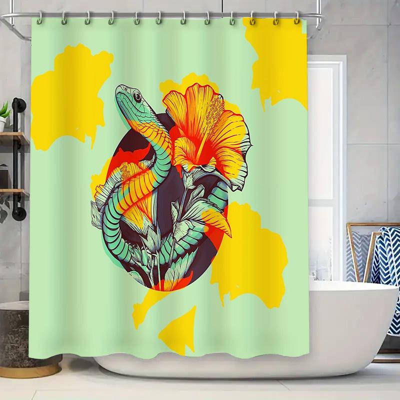 

Snake Botanical Shower Curtain Nature Forest Wildlife Wall Art Tapestry Home Decor Tropical Greenery Floral Pattern Bathroom Dec 90x180cm