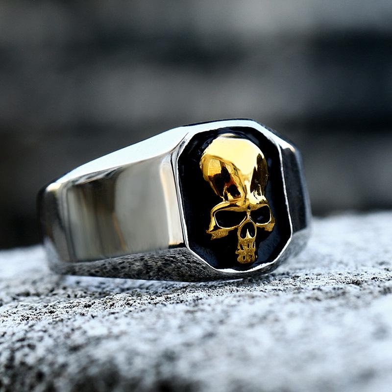 Beier Punk Skull Style Men's Stainless Steel Titanium Ring