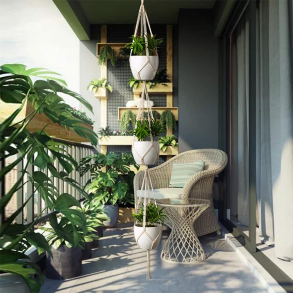 Bohemian hand-woven plant hanging basket holder, indoor and outdoor hanging plant stand, 6 different size plant hanging baskets