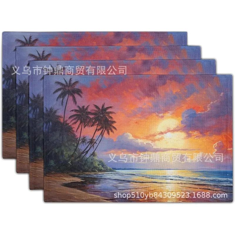 1PC Beach Theme Placemats Summer Ocean Blue Coastal Sea Life Table Mats Heat-Resisting Non Slip Placemats