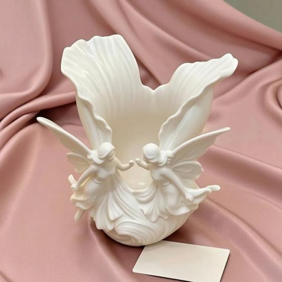 3D Printed Pen Holder 2 Angels Wings Decorative Pencil Cup Multi-functional Desk Organizer for Office Home Workspace